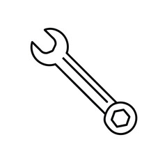 Minimalist Line Drawing of Dual-Head Wrench with Open-End and Hexagonal Ring