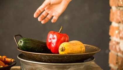Rustic Still Life: Fresh Vegetables in Vintage Bowl