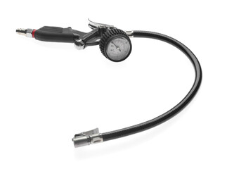 One tire inflation gun with gauge isolated on white