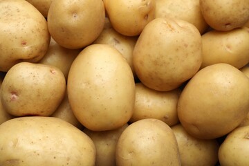 Fresh raw potatoes as background, closeup view