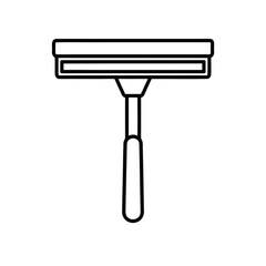 Minimalist Line Drawing of Squeegee with Rectangular Blade and Long Handle