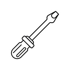 Minimalist Line Drawing of Flathead Screwdriver with Ribbed Handle and Collar