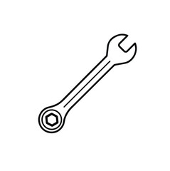Minimalist Line Drawing of Combination Wrench with Open-End and Ring Spanner