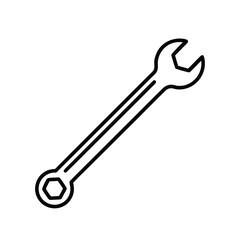 Minimalist Line Drawing of Dual-End Wrench with Open Spanner and Hexagonal Loop