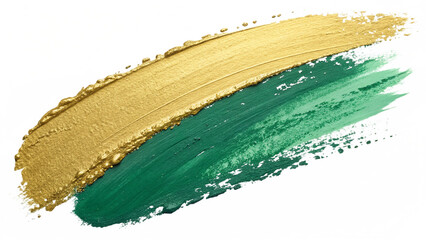 Fototapeta premium abstract golden yellow and green paint brush strokes with textured artistic effects isolated on white background.