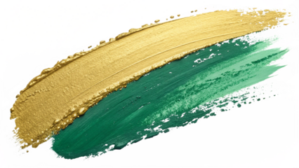 abstract golden yellow and green paint brush strokes with textured artistic effects isolated on white background.