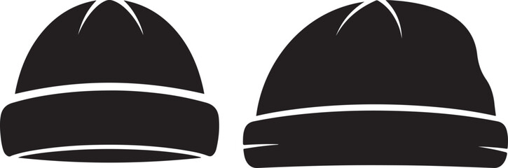Black and white vector illustration of two knitted hats.