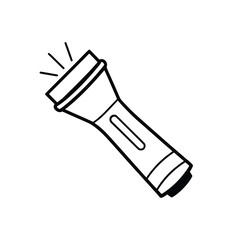 Minimalist Line Drawing of Flashlight with Light Rays Indicating Illumination
