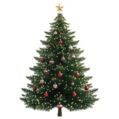 Fototapeta premium Festive Christmas Tree: A beautifully adorned Christmas tree with ornaments and lights evokes warmth and anticipation. Perfect for holiday imagery, a symbol of joy.