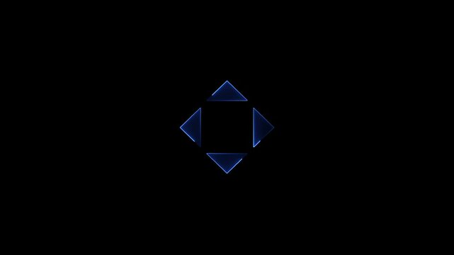 up, down, left, and right directional and pointing solid arrow icon four side arrow direction sign animation. Neon arrow 4 set right up left down flat design navigation or directional icon animation