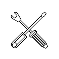 Minimalist Line Drawing of Crossed Wrench and Screwdriver Tools