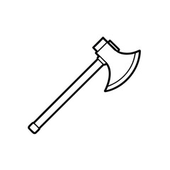 Minimalist Line Drawing of Axe with Long Handle and Curved Blade