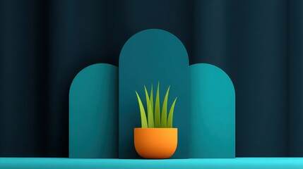 A small plant is sitting in a pot on a blue background