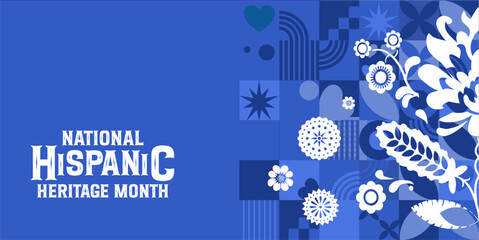 National hispanic heritage month celebration banner poster card with folk patterns for social media, networks - vector illustration