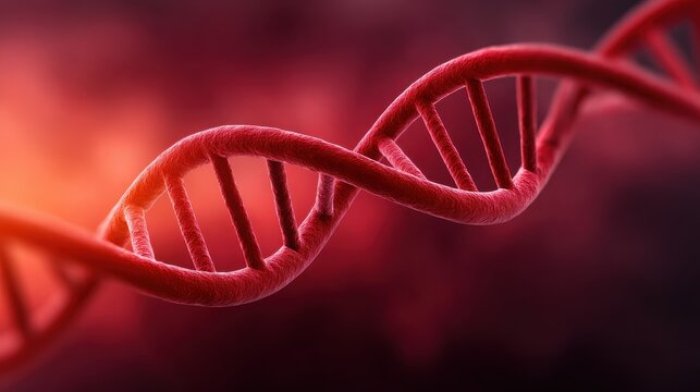 A red DNA strand is shown in a close up