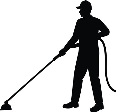 recommend clip art: Cleaning service worker silhouette with cleaning supplies