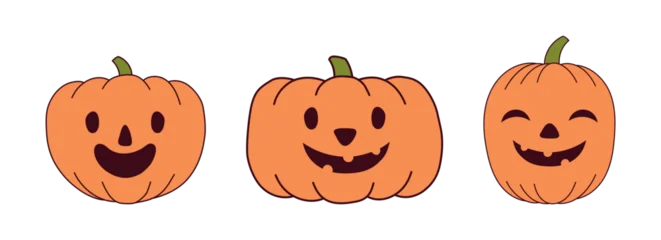Fototapete Abbildungen Halloween pumpkin, jack o lantern with carved face, isolated on transparent. Hand drawn line vector illustration. Funny cartoon character. Holiday design elements collection, clip art set, banner  © Maria Skrigan