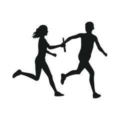 Dynamic Relay Race Silhouette Depicting Athleticism, Teamwork, and the Intensity of Passing the Baton During a Competitive Sporting Event