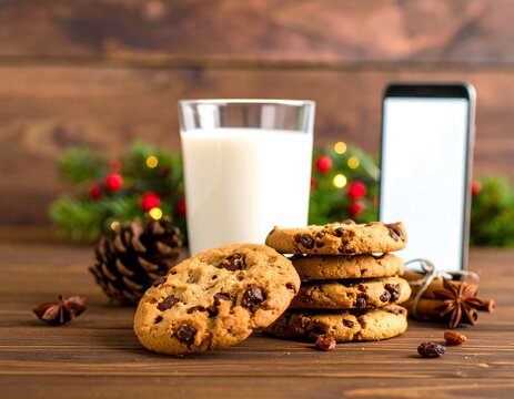 Cookies, milk, phone, Christmas