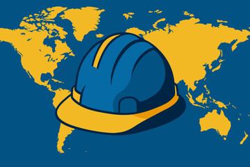 International day for occupational safety and health vector illustration, featuring male and female workers wearing protective helmets