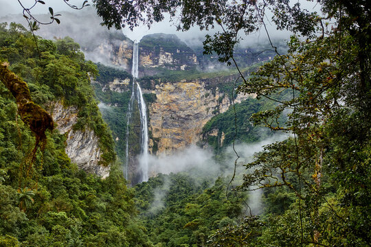 Gocta Waterfalls, one of the tallest waterfalls in the world, located in the Amazonas region of northern Peru. Surrounded by lush cloud forest, this remote natural wonder cascades over 700 meters tall