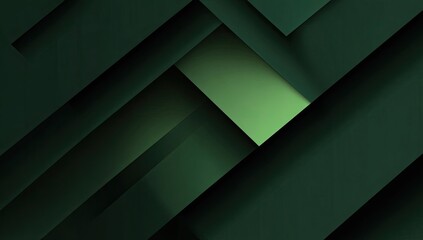 Abstract geometric pattern of dark green and light green layered shapes