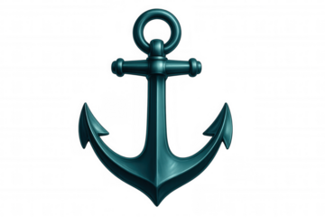 Green nautical anchor hanging against transparent backdrop, highlighting marine design element