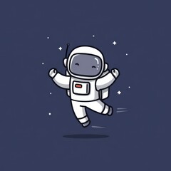 Joyful Astronaut Floating in Space, Stars Background, Childrens Illustration (1)