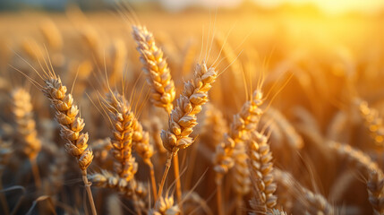 Fototapeta premium Golden wheat field bathed in warm light, showcasing the beauty of agriculture and nature's harvest.