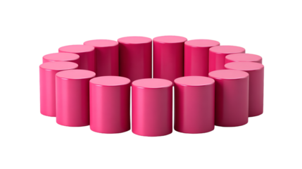 Arrangement of pink cylinders forming a circle isolated on transparent background