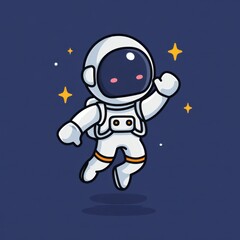 Naklejka premium Joyful astronaut floating in space, stars background, kids illustration