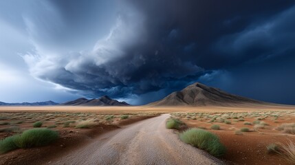 a powerful thunderstorm over a barren, dry landscape