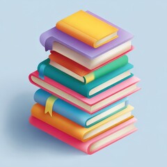 Colorful book stack, isometric view, education, study background, learning resource