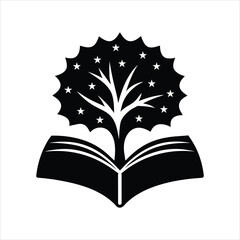 Education and Nature Concept Open Book Silhouette Vector