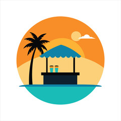 Obraz premium Exotic Beach Bar Scene at Sunset Vector Artwork