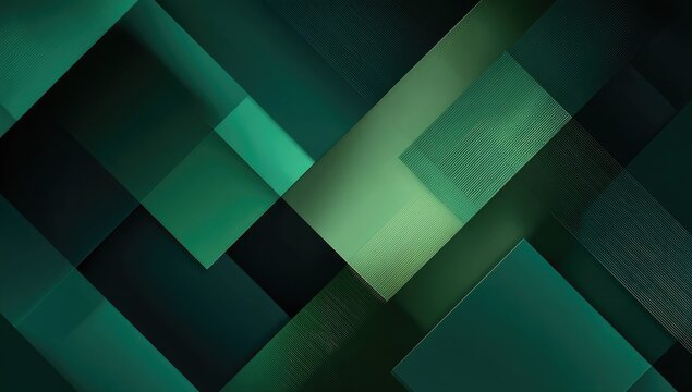 Abstract geometric pattern of overlapping squares in shades of teal and dark green