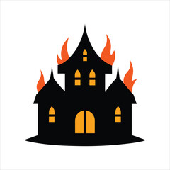 Horror Haunted House Scene with Fire Elements Vector