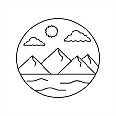 Majestic Icelandic Landscape Line Art Vector Illustration