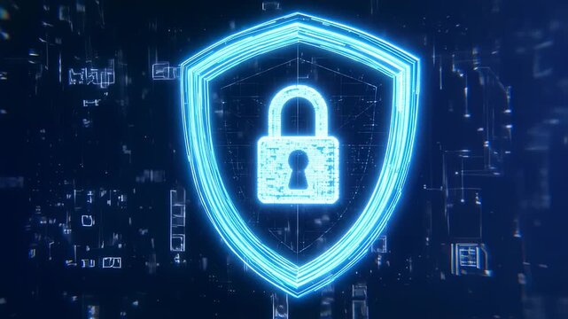 Digital shield and padlock graphic