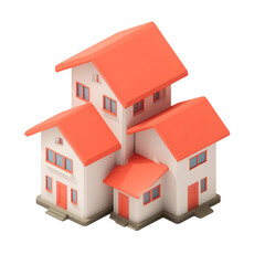 Isometric house model with orange roof, a vibrant and cheerful architectural design isolated on transparent background