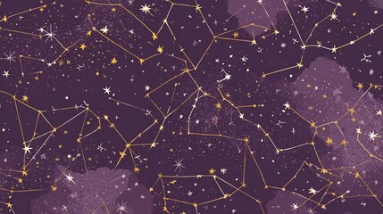 Fototapeta premium Celestial pattern with golden constellations, nebulae, and stars against a dark backdrop