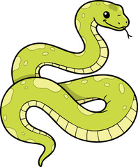 Fototapeta premium Green Snake Cartoon Illustration with Curved Body and Forked Tongue Vector Art 