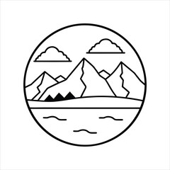 Serene Mountain View Iceland Landscape Outline Vector Art