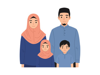 Fototapeta premium Muslim family of four parents and two children isolated on white background