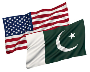 United states and pakistan flags waving together symbolizing international relations and diplomacy ties on transparent background