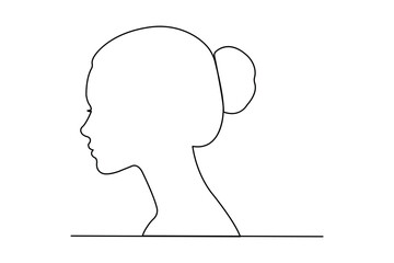 Woman face profile icon in continuous one line minimalist outline style