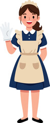 Female Maid Wearing Classic Uniform and White Gloves Waving Hand Vector Illustration 