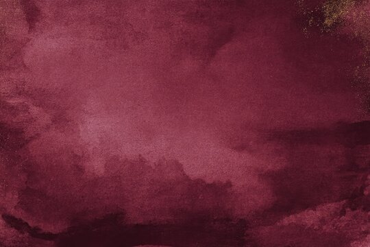 Deep burgundy watercolor wash with subtle gold speckles