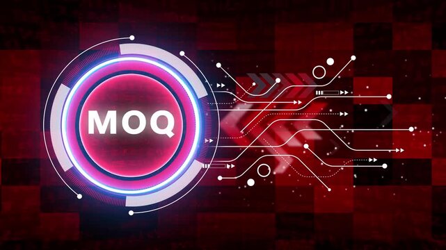 MOQ &ndash; Minimum Order Quantity. MOQ concept head up display (HUD UI) panel and futuristic technology abstract background internet of things animation concepts.