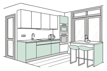 Sketch Illustration of Modern Kitchen Interior